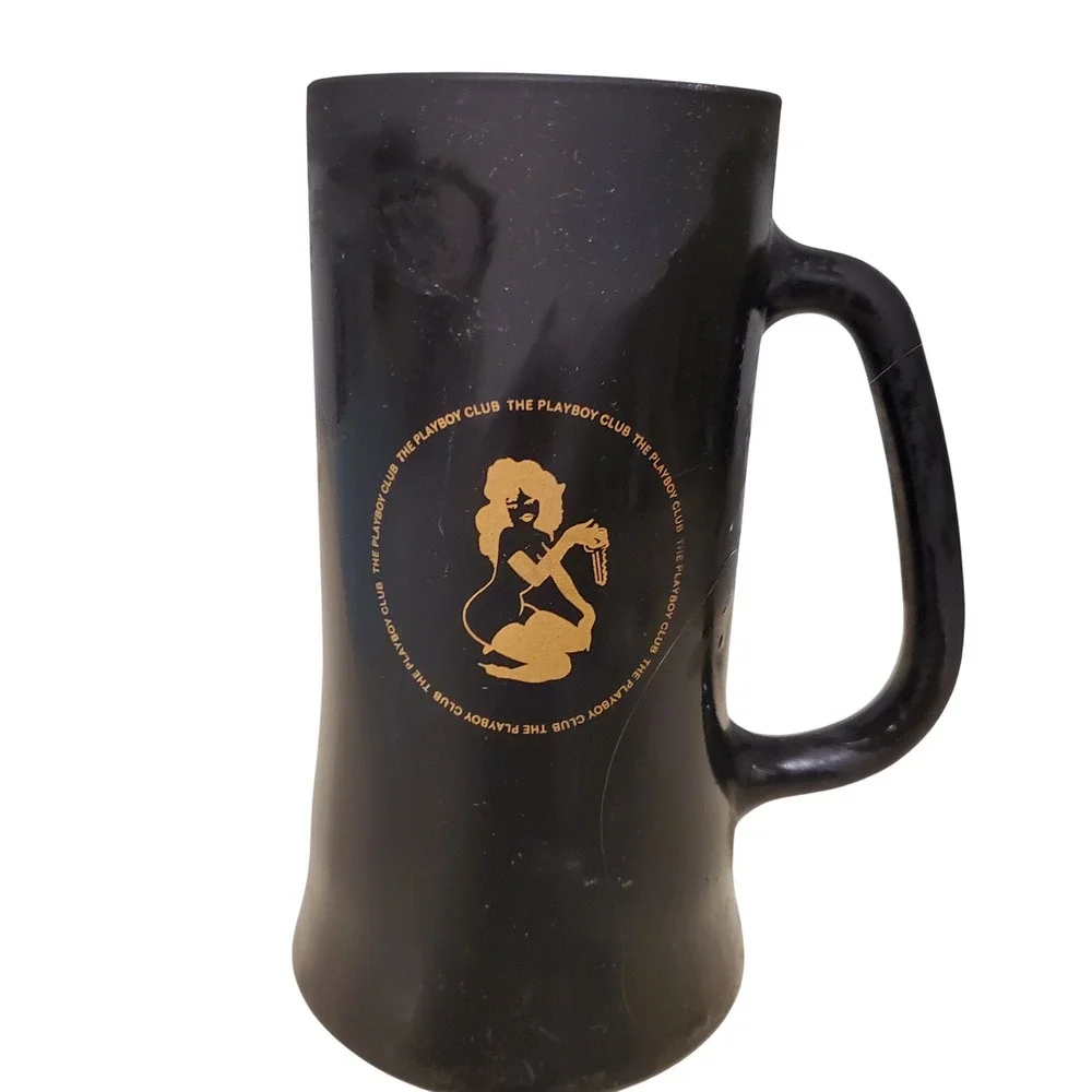 Vintage The Playboy Club Black Matte Beer Stein Mug Gold Logo Barware